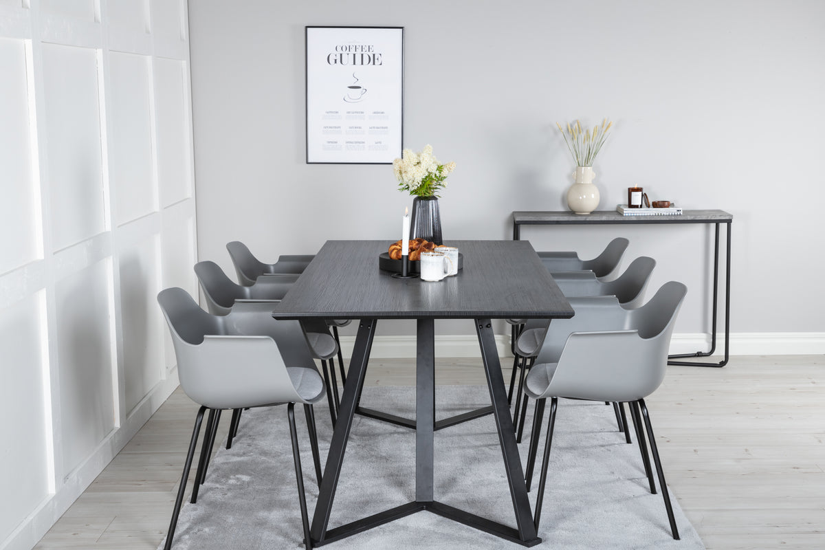 Venture Design Comfort & Marina Matstolar 2-pack Grå + Rektangulära Matbord 180 x 90 Svart