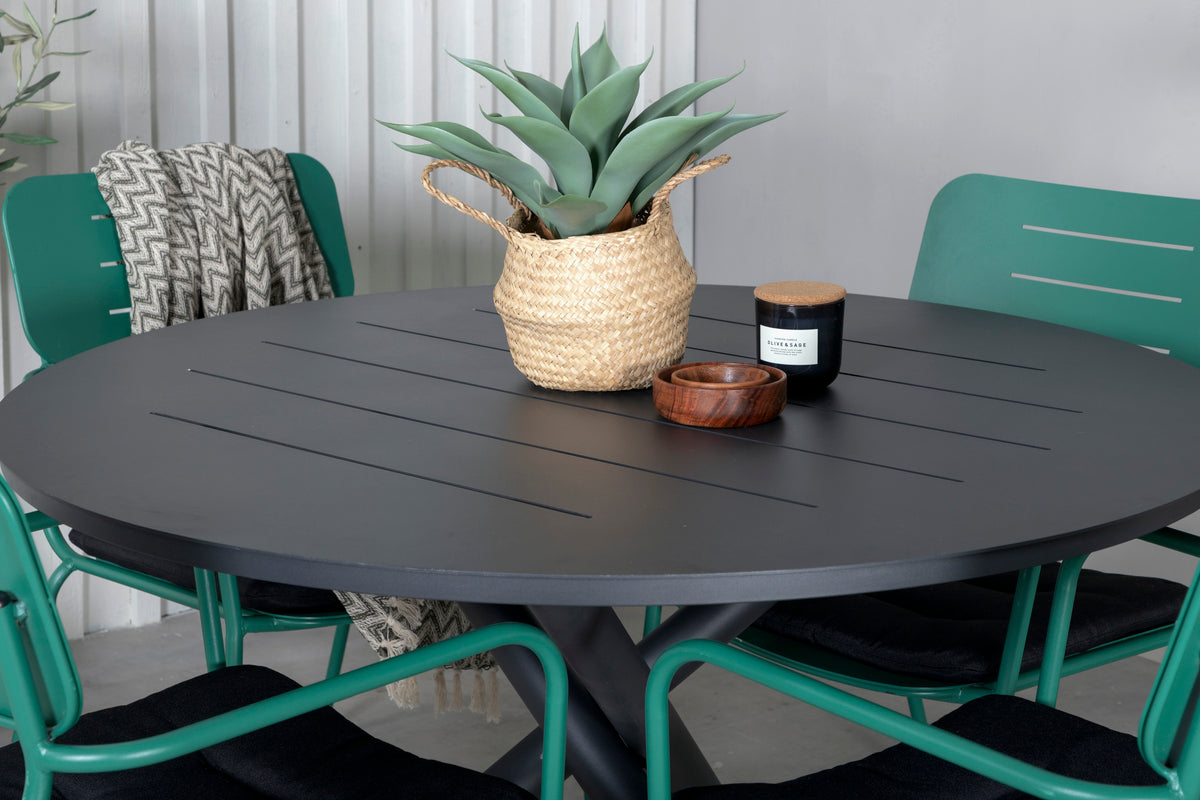 Venture Design Nicke & Alma Matstolar Grön + Matbord ⌀120