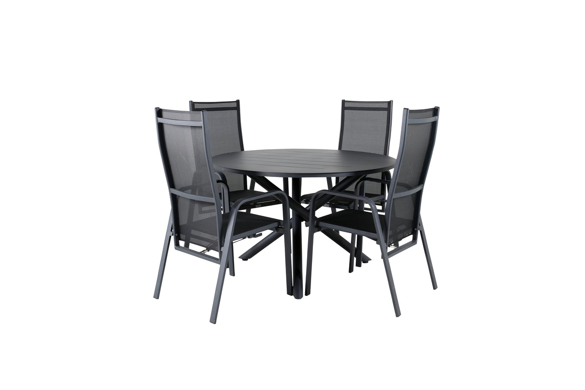 Venture Design Alma & Copacabana Matbord ⌀120 + Reclinerstolar Svart