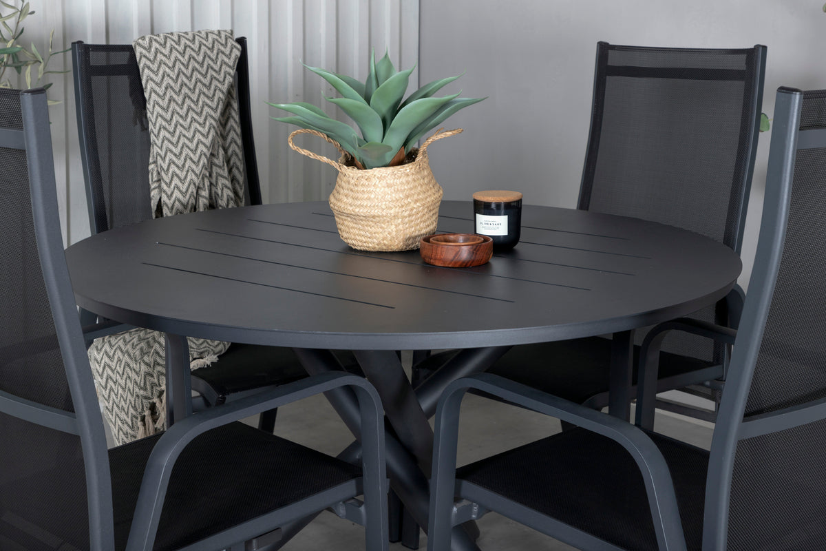 Venture Design Alma & Copacabana Matbord ⌀120 + Reclinerstolar Svart