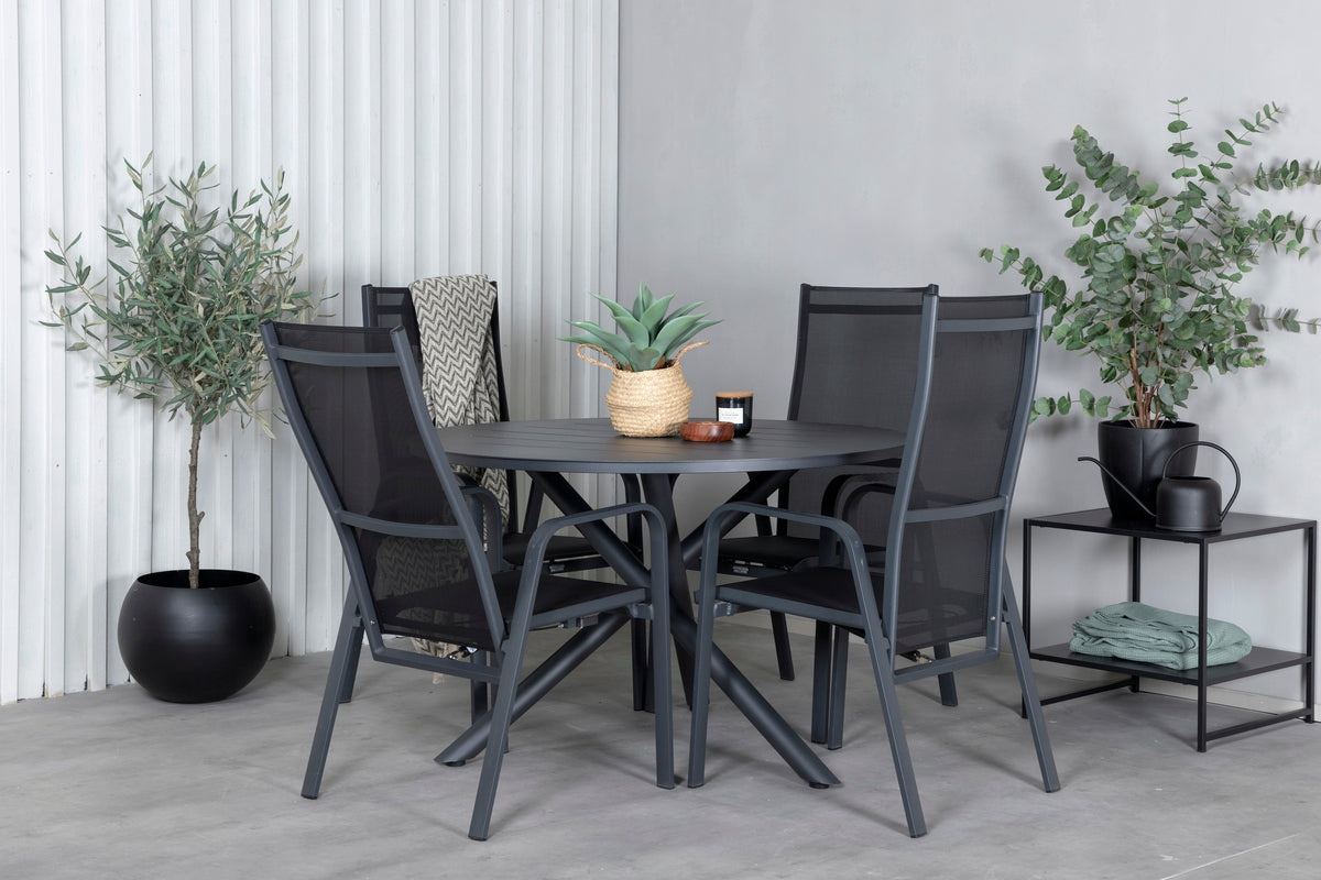 Venture Design Alma & Copacabana Matbord ⌀120 + Reclinerstolar Svart
