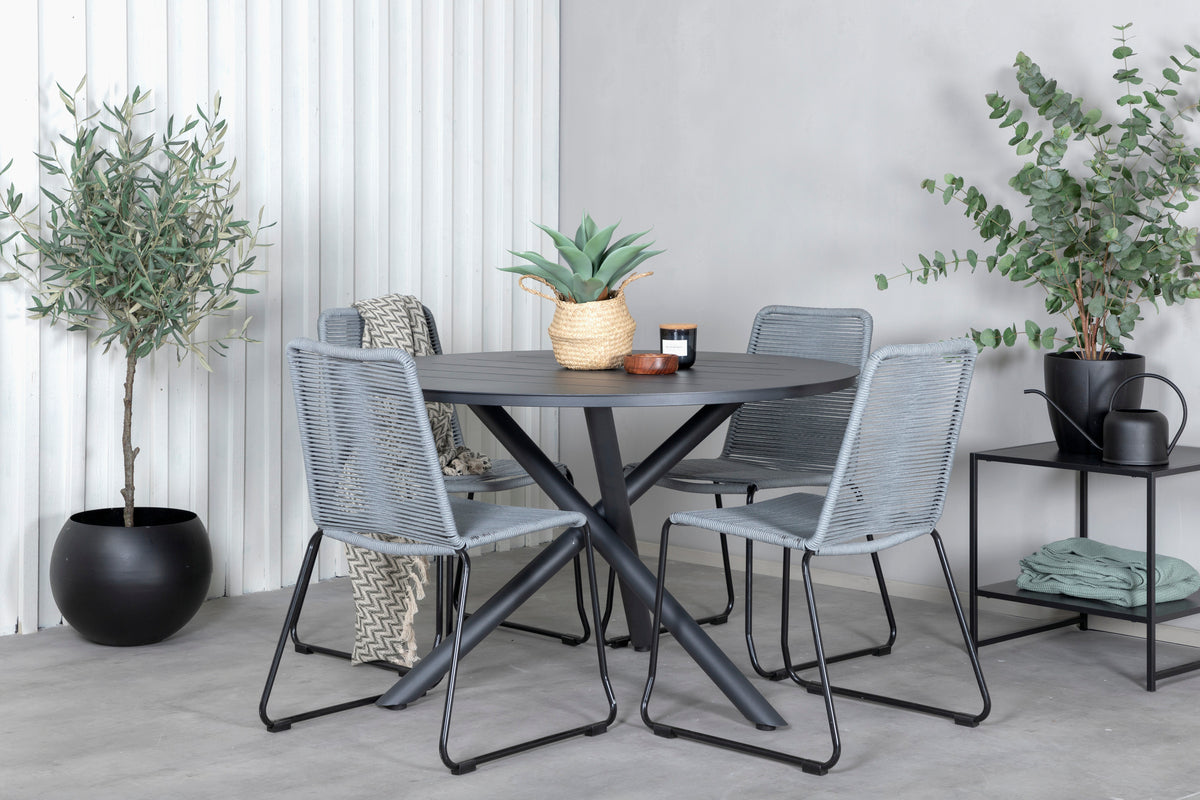 Venture Design Alma & Lindos Matbord ⌀120 + Matstolar Grå