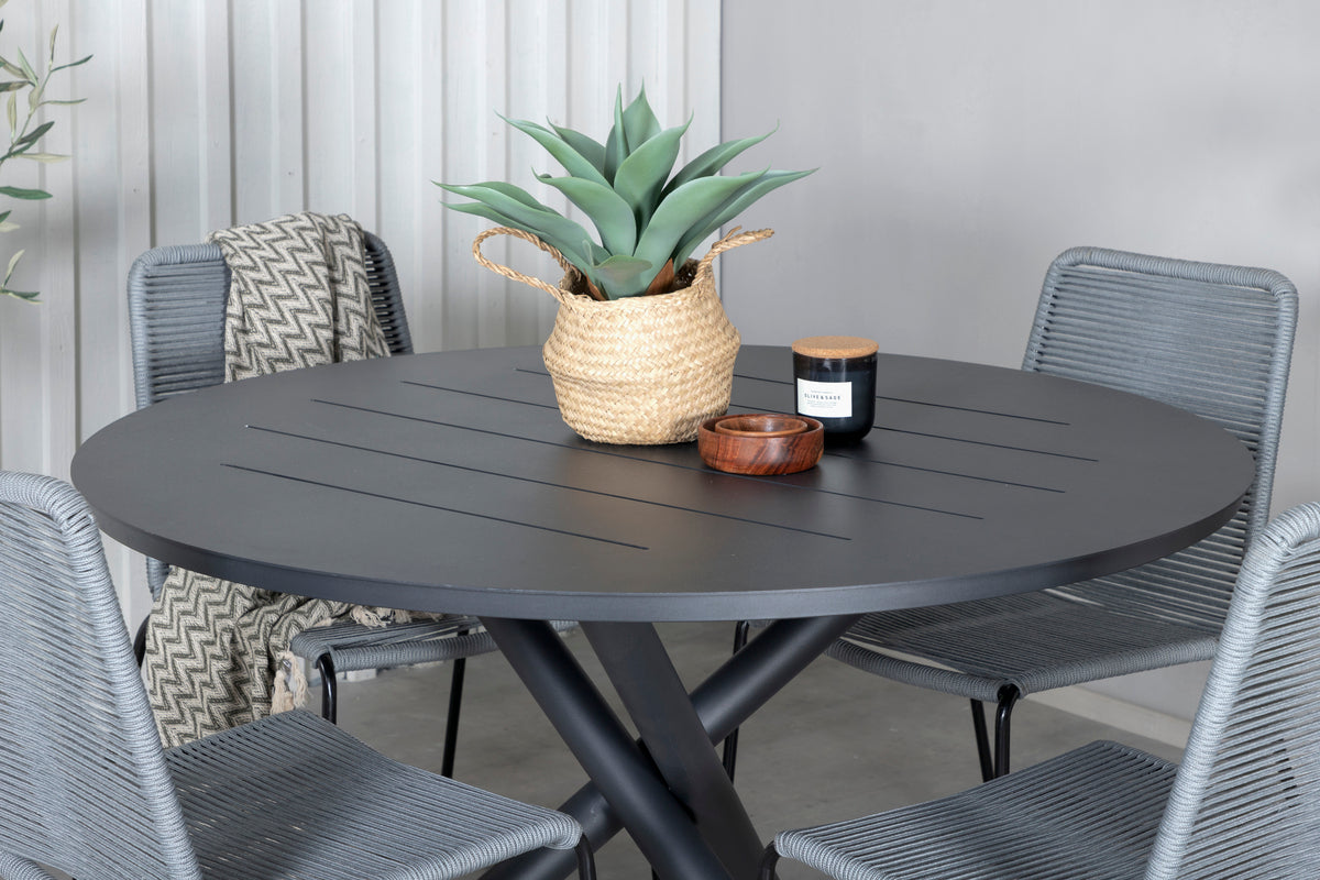 Venture Design Alma & Lindos Matbord ⌀120 + Matstolar Grå