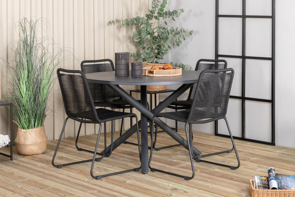 Venture Design Alma & Lindos Matbord ⌀120 + Matstolar Svart
