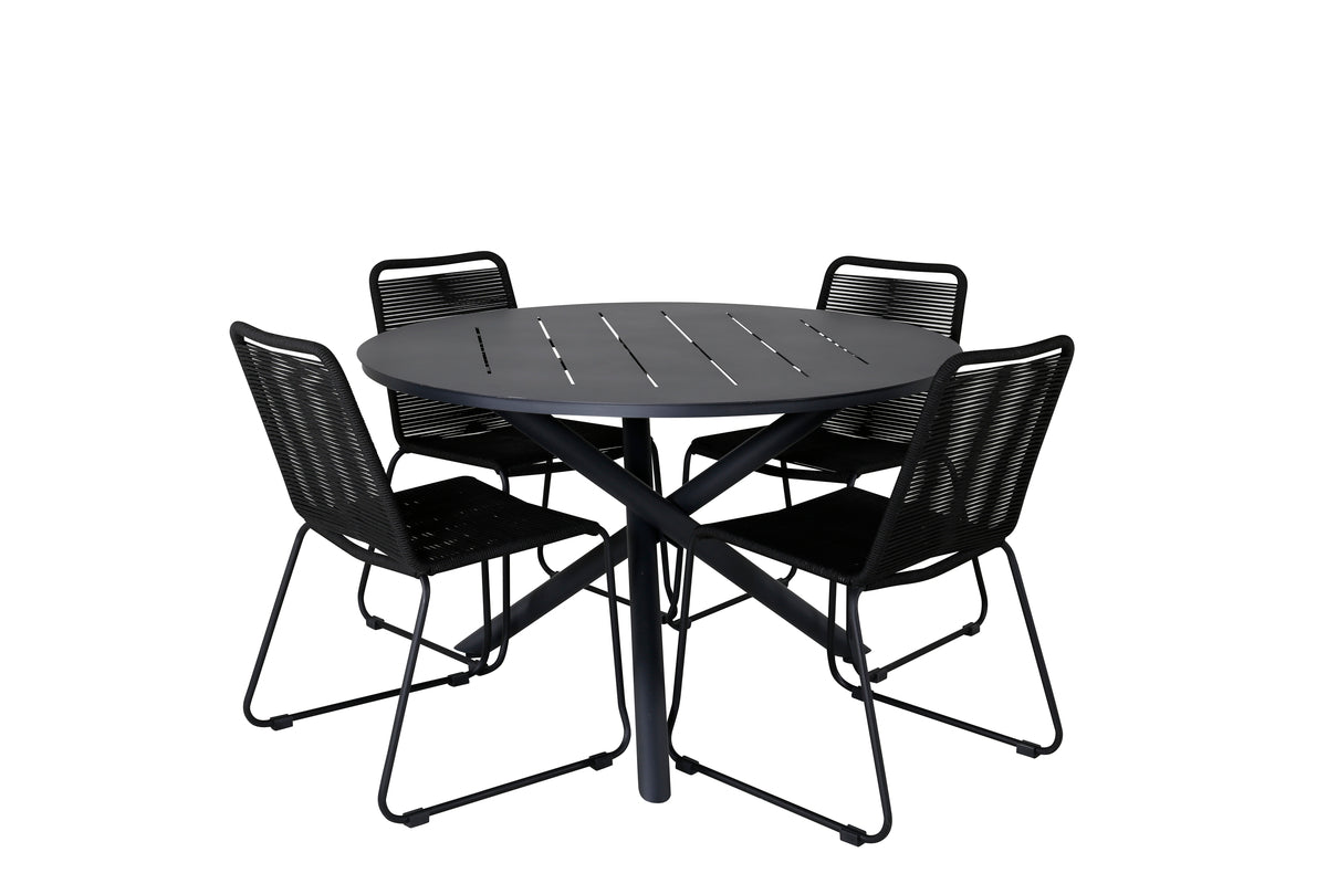 Venture Design Alma & Lindos Matbord ⌀120 + Matstolar Svart