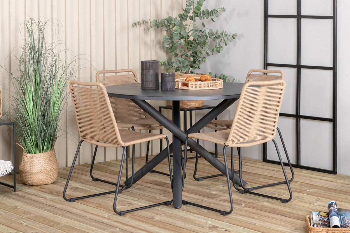 Venture Design Alma & Lindos Matbord ⌀120 + Matstolar Brun