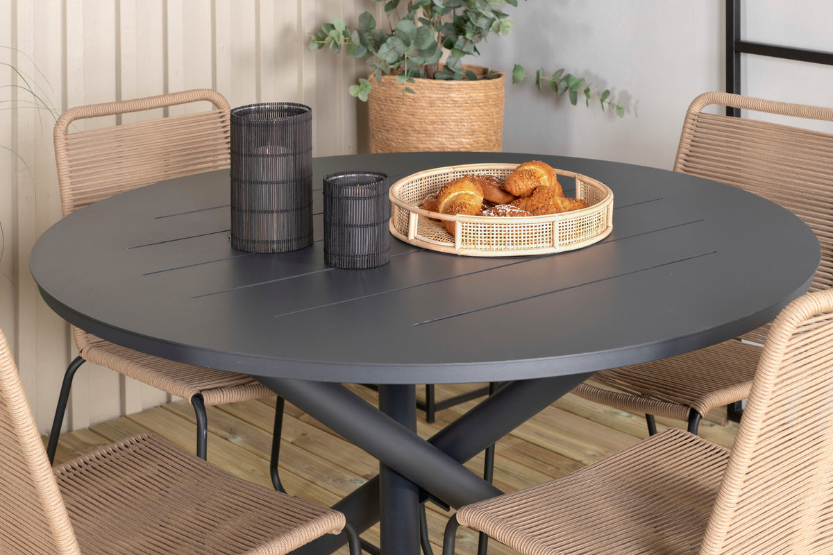 Venture Design Alma & Lindos Matbord ⌀120 + Matstolar Brun