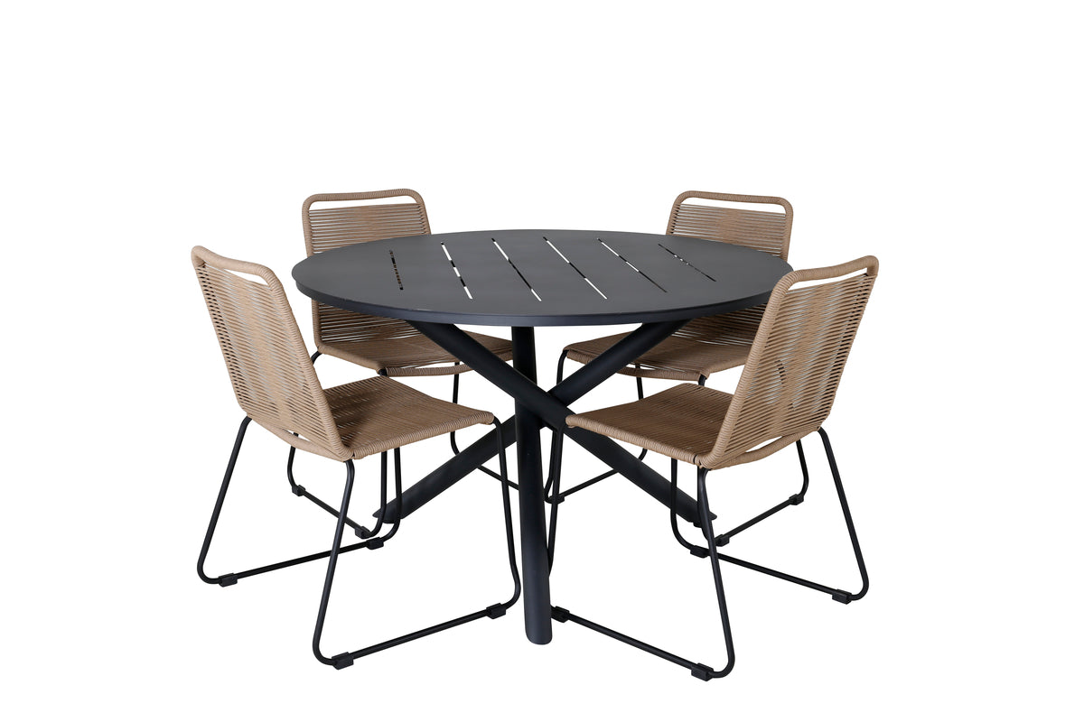 Venture Design Alma & Lindos Matbord ⌀120 + Matstolar Brun