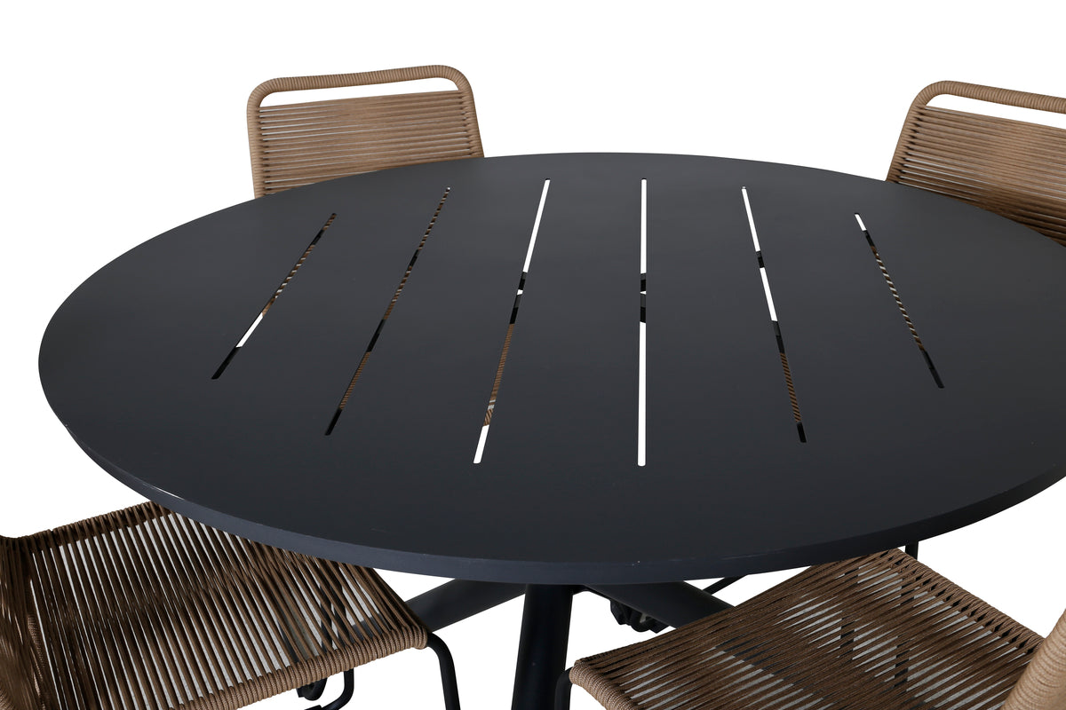 Venture Design Alma & Lindos Matbord ⌀120 + Matstolar Brun