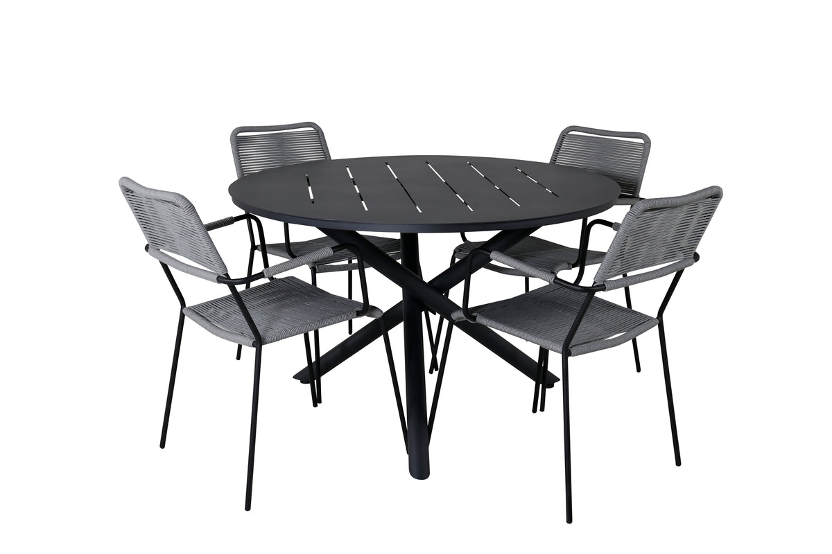 Venture Design Alma & Lindos Matbord ⌀120 + Matstolar Grå