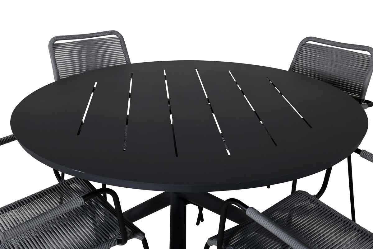 Venture Design Alma & Lindos Matbord ⌀120 + Matstolar Grå