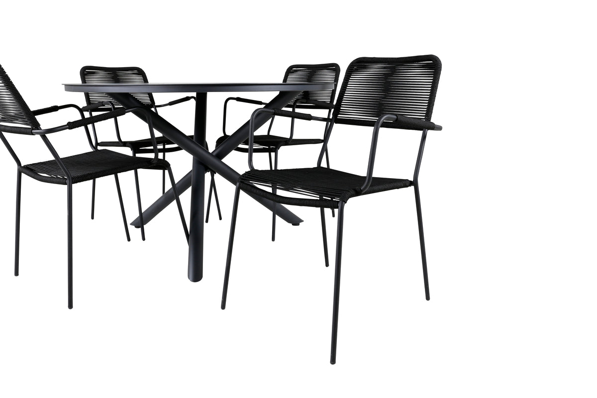 Venture Design Alma & Lindos Matbord ⌀120 + Matstolar Svart