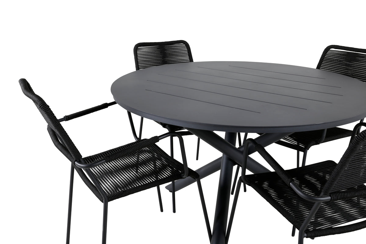 Venture Design Alma & Lindos Matbord ⌀120 + Matstolar Svart