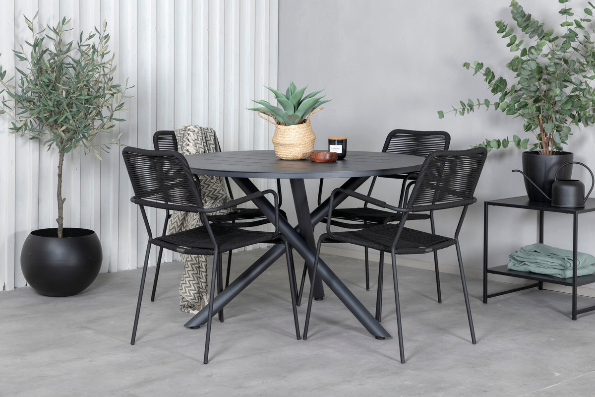 Venture Design Alma & Lindos Matbord ⌀120 + Matstolar Svart