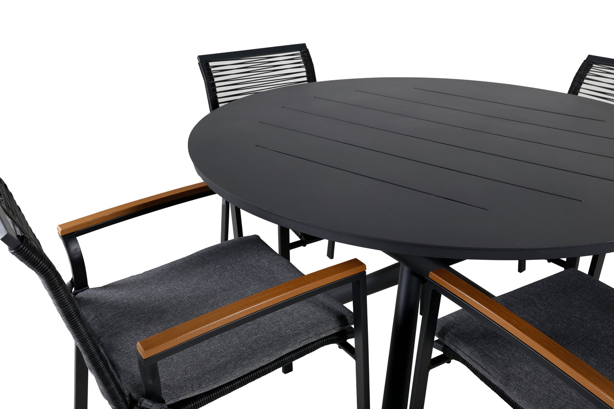 Venture Design Alma & Dallas Matbord ⌀120 + Matstolar Svart