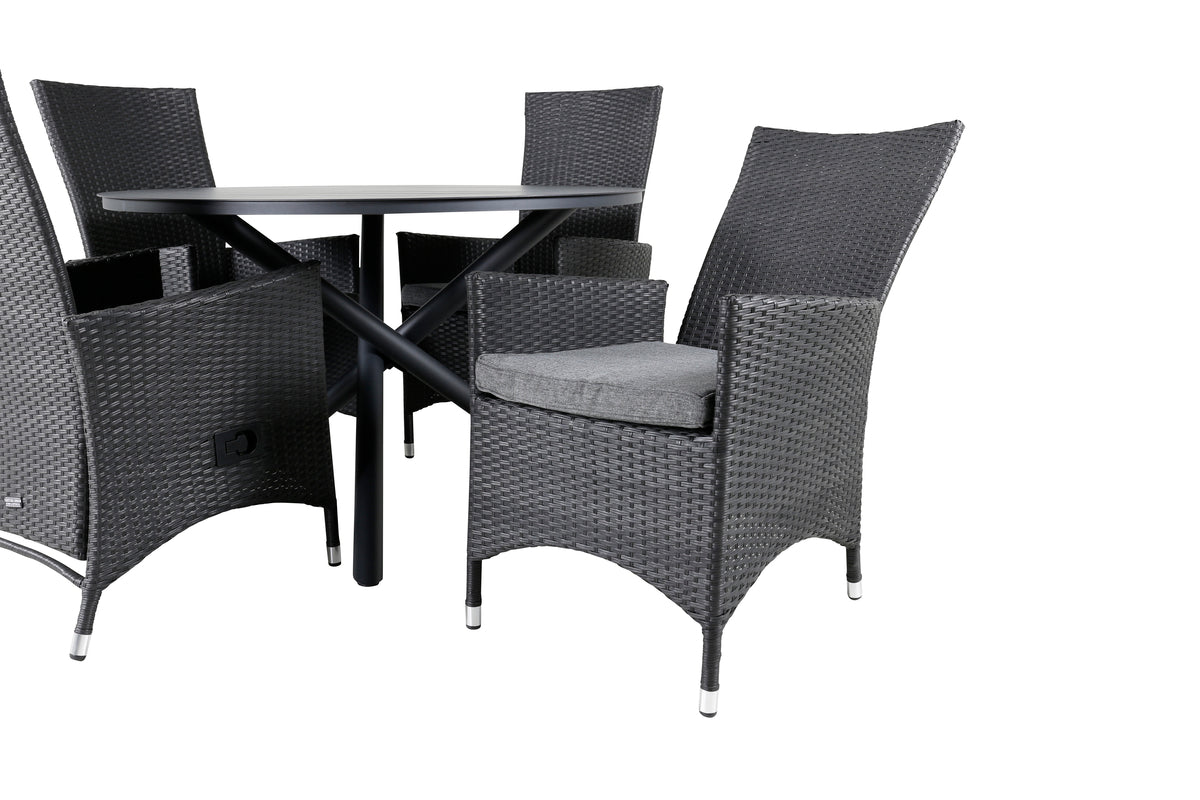 Venture Design Alma & Padova Matbord ⌀120 + Reclinerstolar Svart