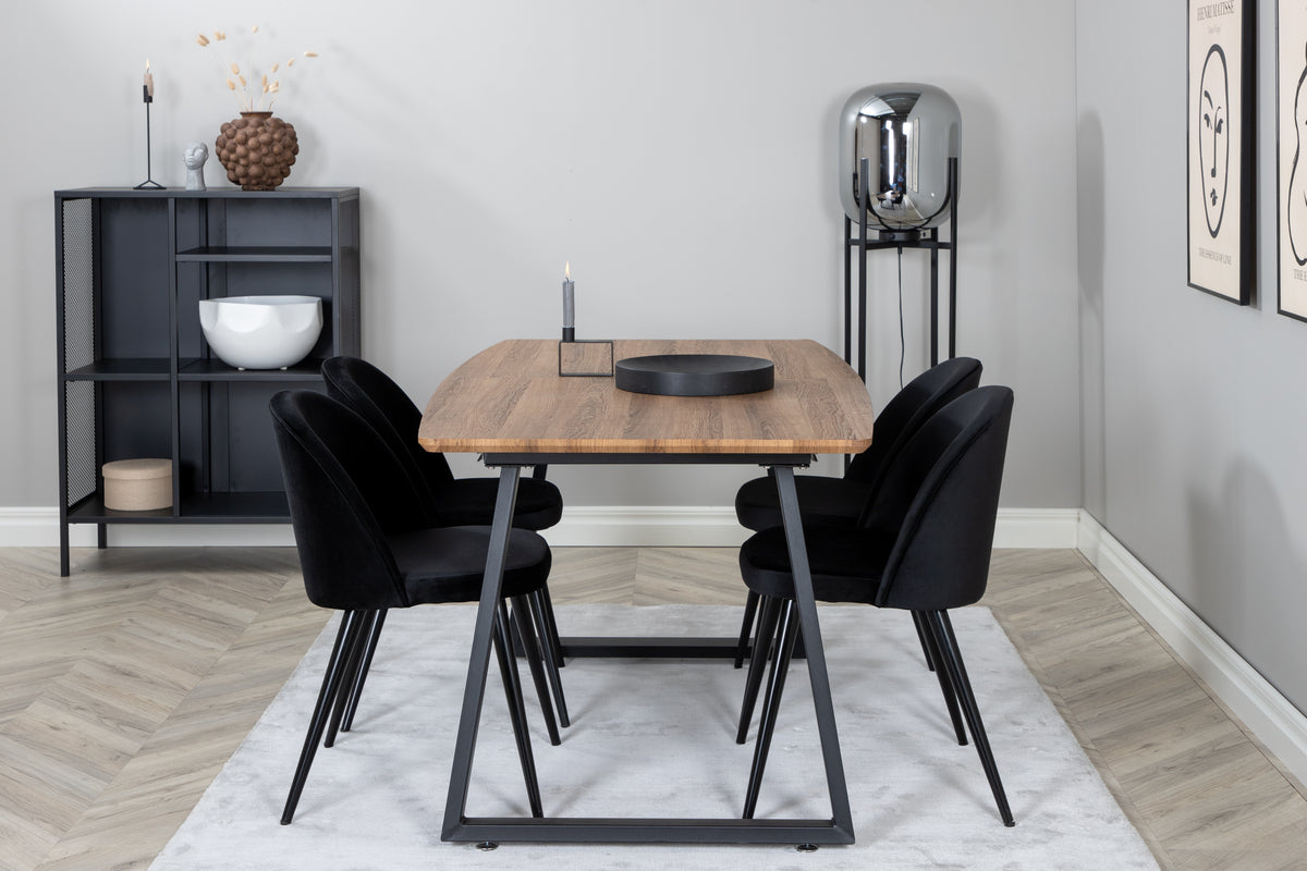 Venture Design Velvet & Inca Matstolar 2-pack Svart + Rektangulära Matbord 160 x 85 Valnöt