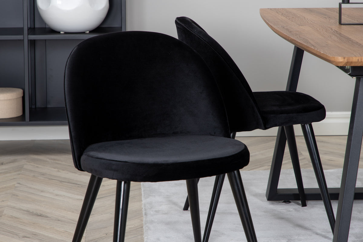 Venture Design Velvet & Inca Matstolar 2-pack Svart + Rektangulära Matbord 160 x 85 Valnöt