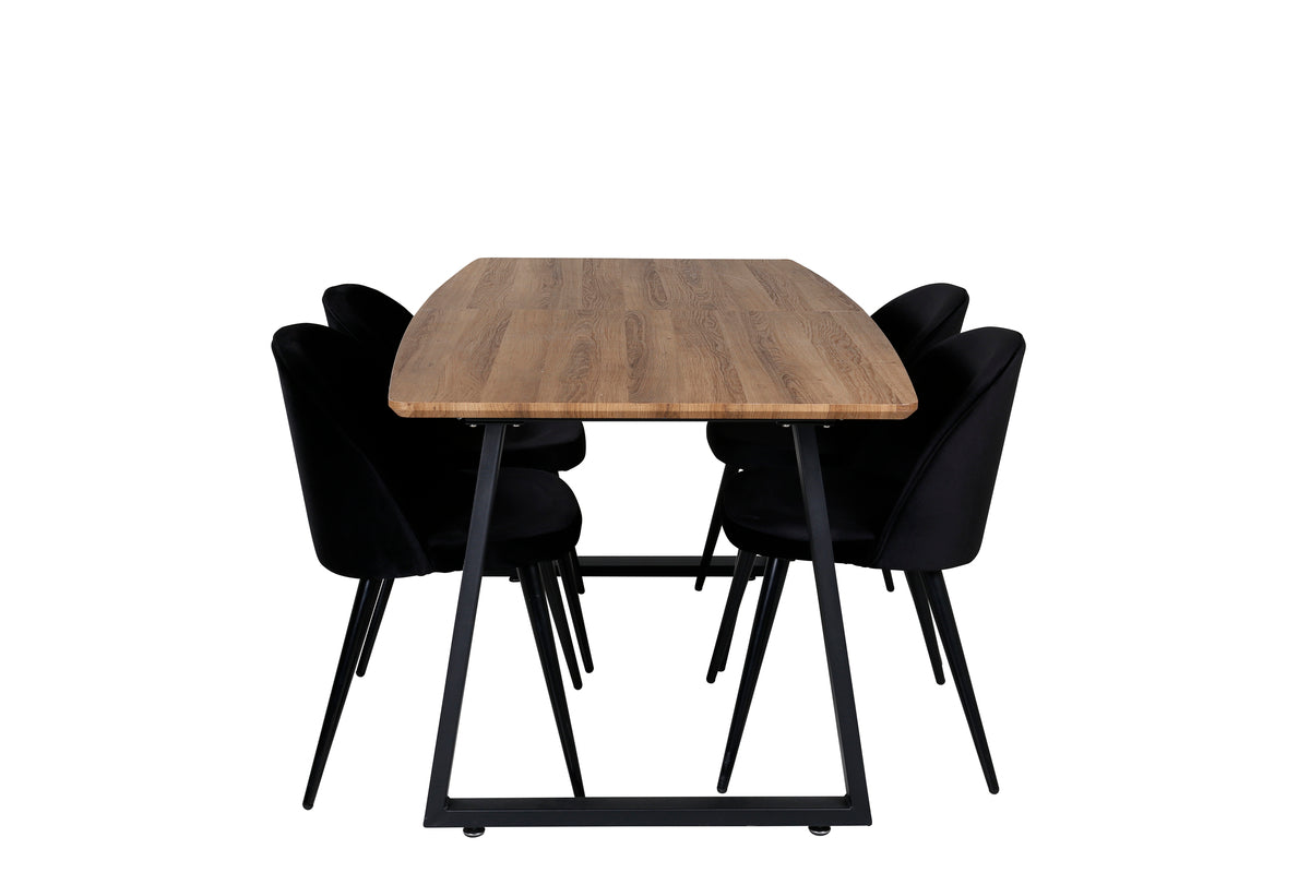 Venture Design Velvet & Inca Matstolar 2-pack Svart + Rektangulära Matbord 160 x 85 Valnöt