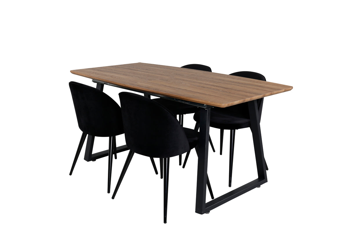 Venture Design Velvet & Inca Matstolar 2-pack Svart + Rektangulära Matbord 160 x 85 Valnöt