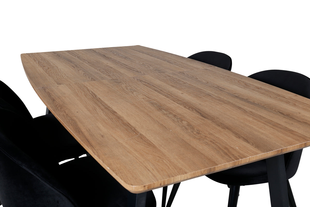 Venture Design Velvet & Inca Matstolar 2-pack Svart + Rektangulära Matbord 160 x 85 Valnöt