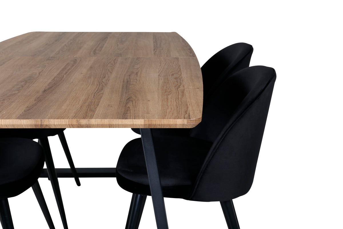 Venture Design Velvet & Inca Matstolar 2-pack Svart + Rektangulära Matbord 160 x 85 Valnöt