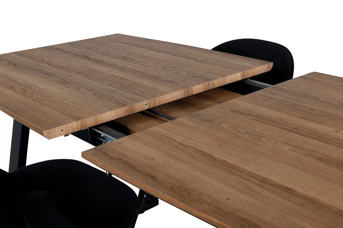 Venture Design Velvet & Inca Matstolar 2-pack Svart + Rektangulära Matbord 160 x 85 Valnöt