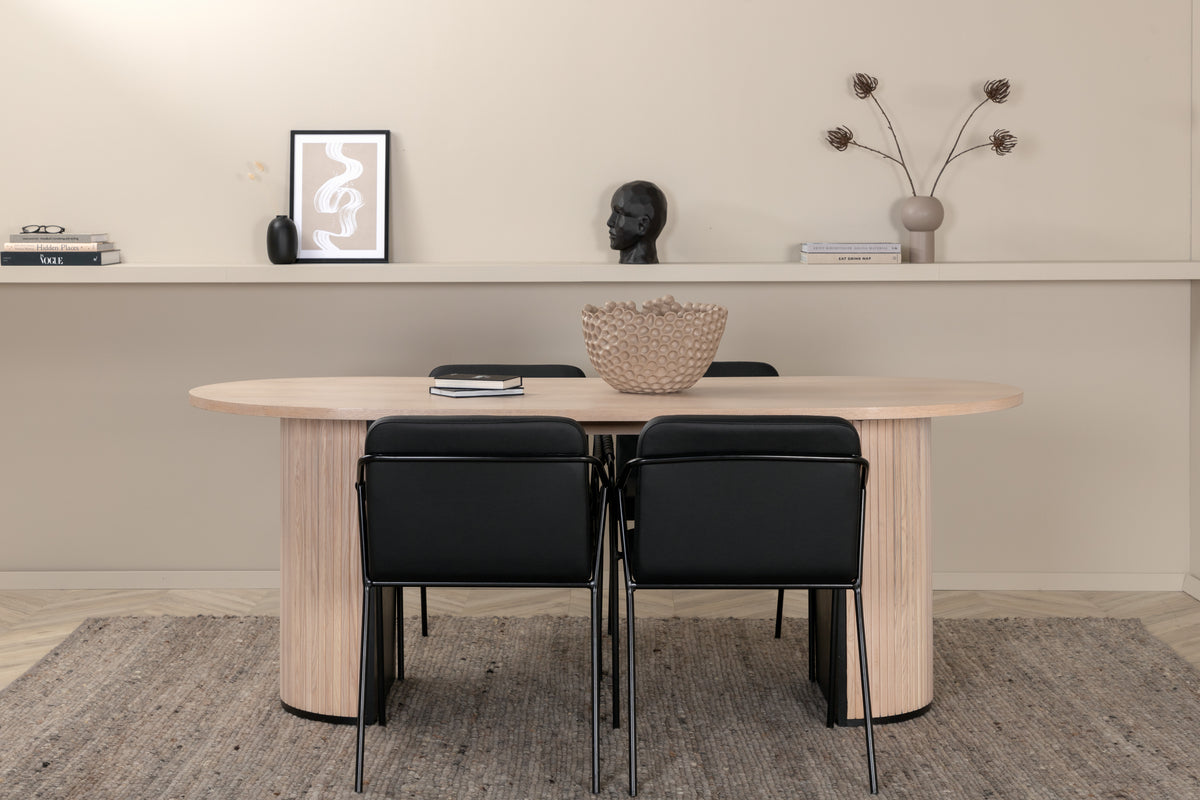Venture Design Tvist & Bianca Matstolar 2-pack Svart + Ovala Matbord 200 x 90 Vitputsad