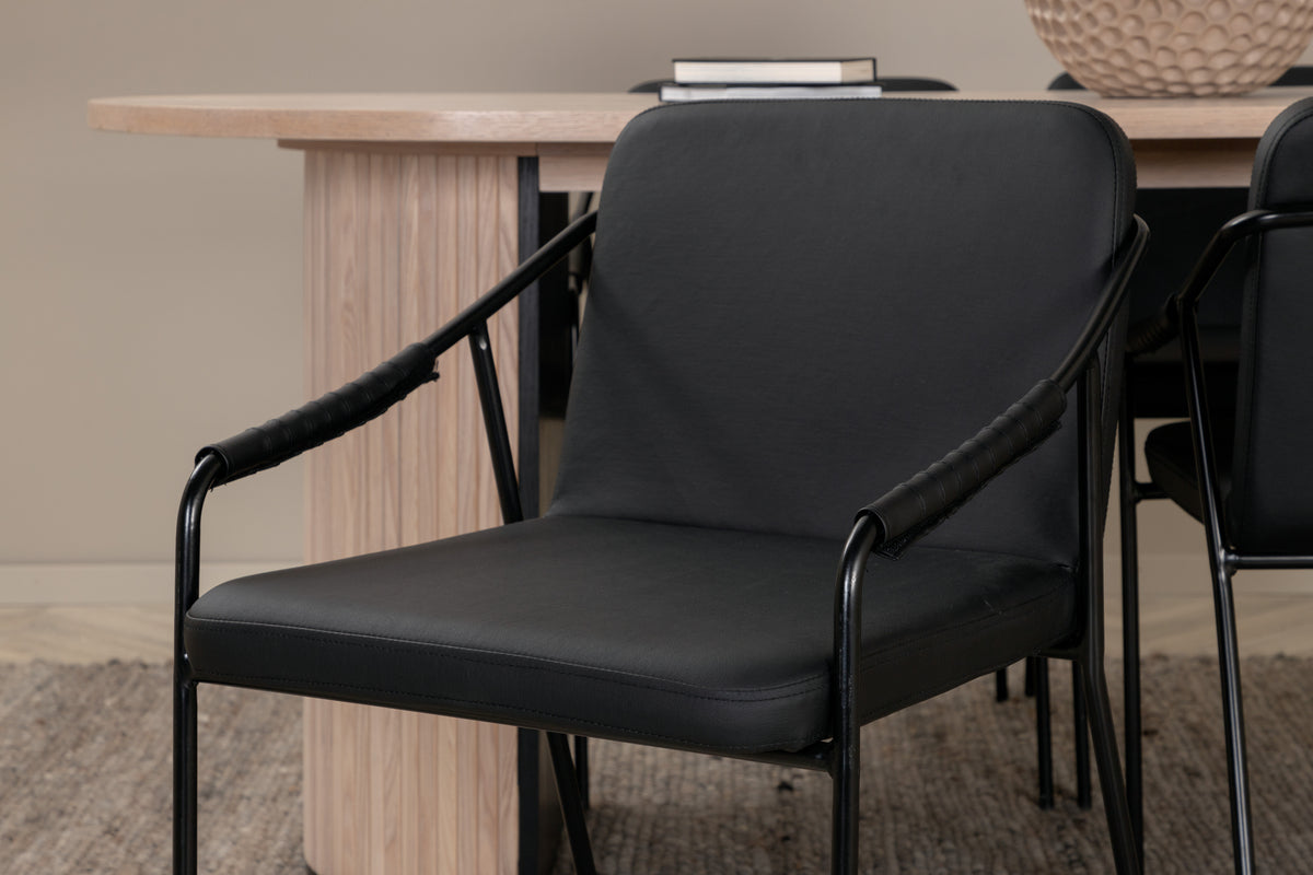 Venture Design Tvist & Bianca Matstolar 2-pack Svart + Ovala Matbord 200 x 90 Vitputsad