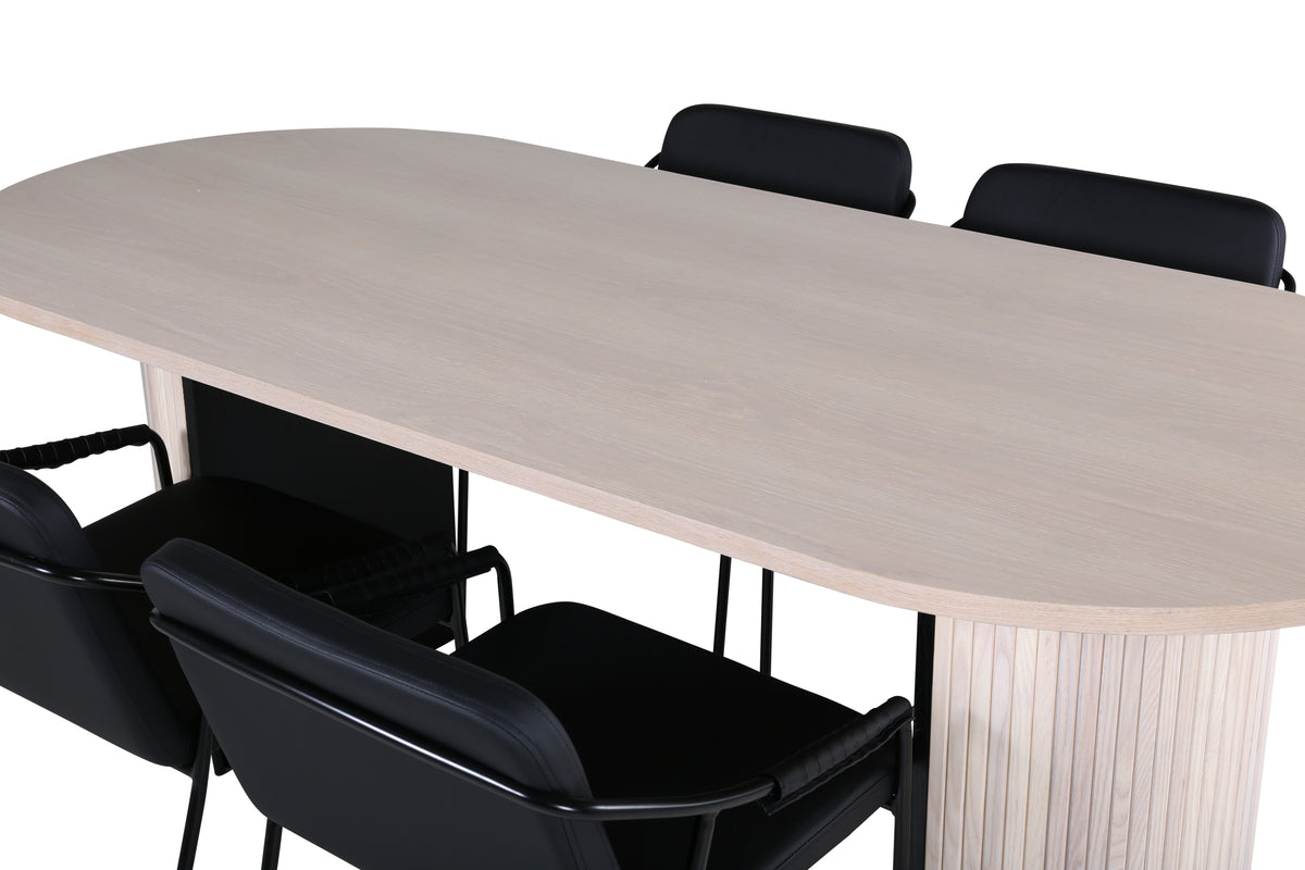 Venture Design Tvist & Bianca Matstolar 2-pack Svart + Ovala Matbord 200 x 90 Vitputsad