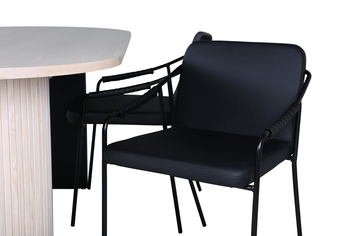 Venture Design Tvist & Bianca Matstolar 2-pack Svart + Ovala Matbord 200 x 90 Vitputsad