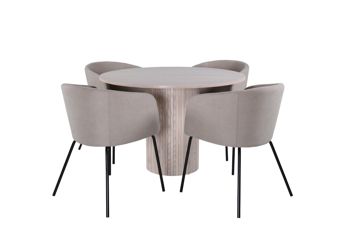 Venture Design Berit & Bianca Matstolar Beige + Runda Matbord ⌀110 Vitputsad