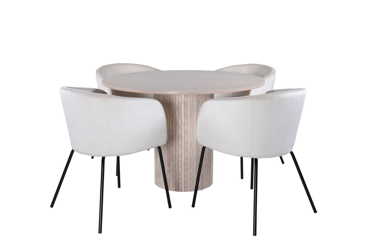 Venture Design Berit & Bianca Matstolar Beige + Runda Matbord ⌀110 Vitputsad