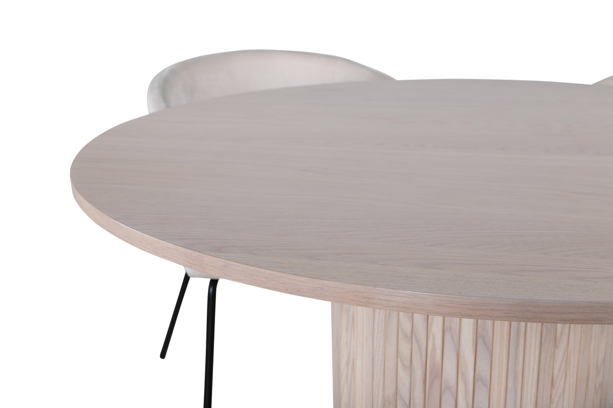 Venture Design Berit & Bianca Matstolar Beige + Runda Matbord ⌀110 Vitputsad