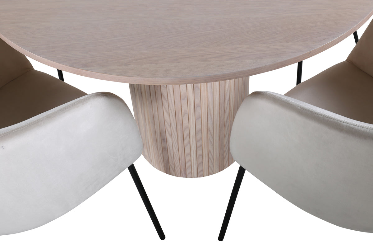 Venture Design Berit & Bianca Matstolar Beige + Runda Matbord ⌀110 Vitputsad