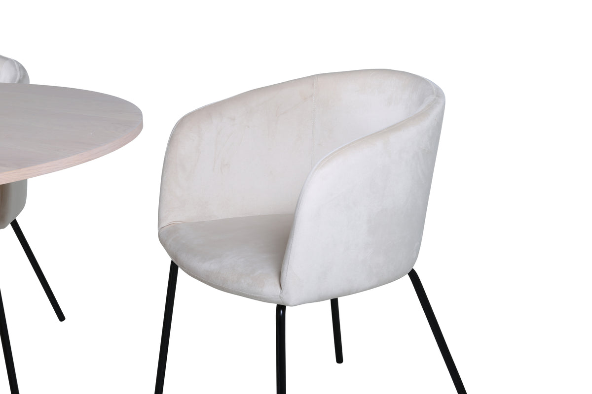 Venture Design Berit & Bianca Matstolar Beige + Runda Matbord ⌀110 Vitputsad