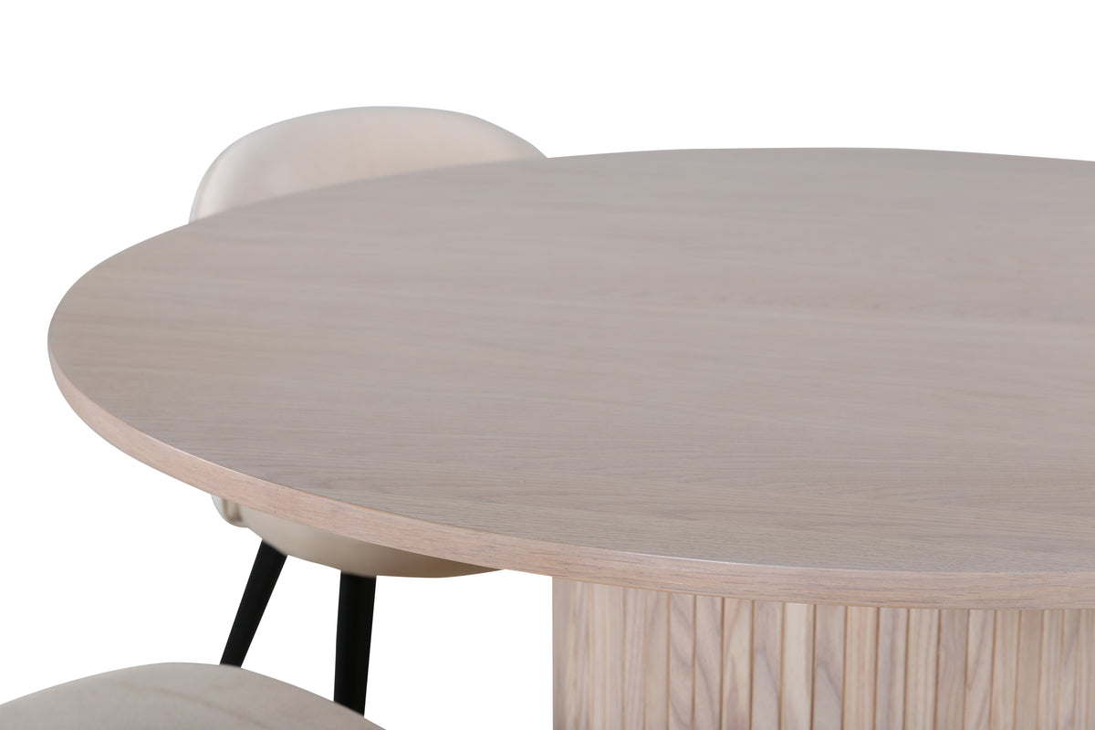 Venture Design Bianca & Velvet Runda Matbord ⌀110 Vitputsad + Matstolar 2-pack Beige
