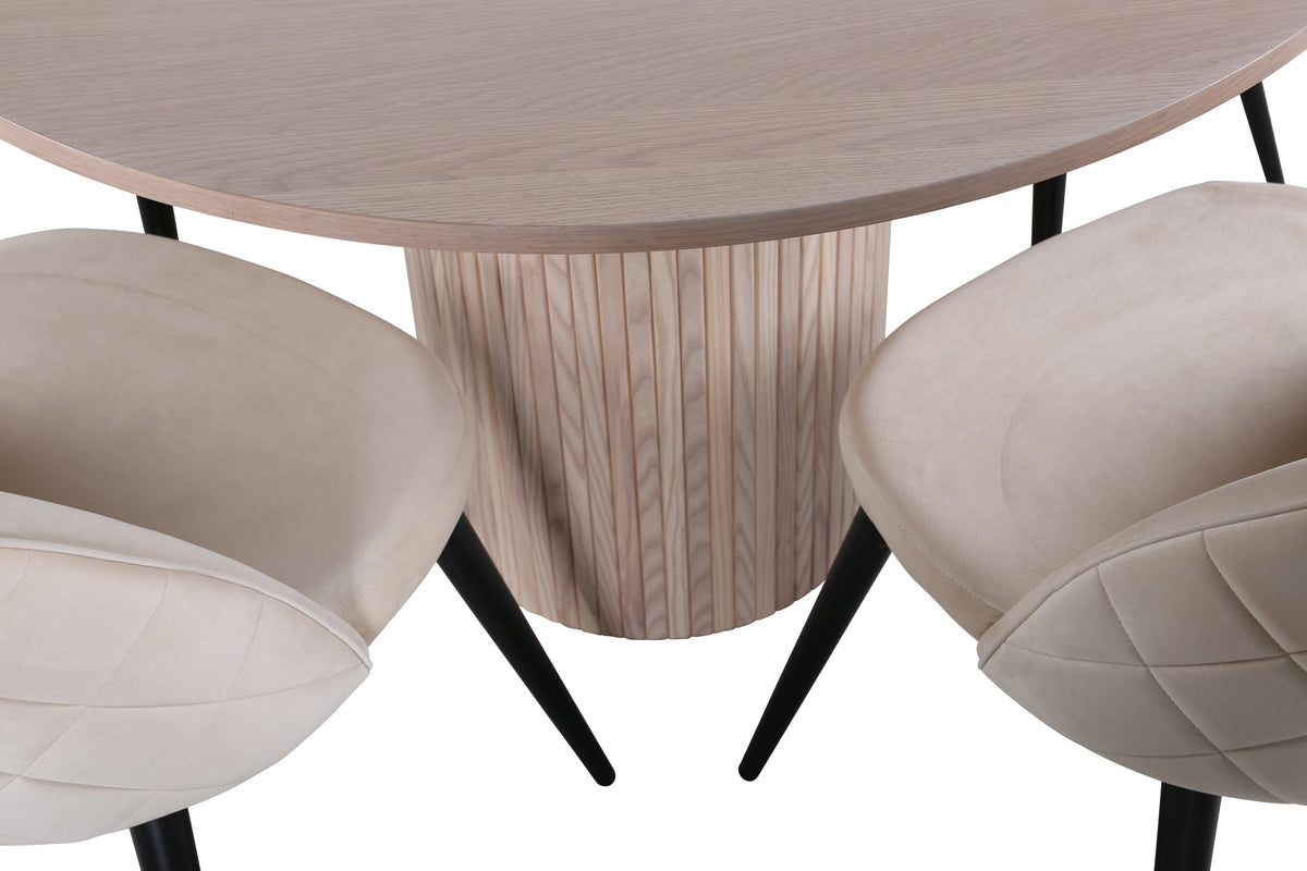 Venture Design Bianca & Velvet Runda Matbord ⌀110 Vitputsad + Matstolar 2-pack Beige