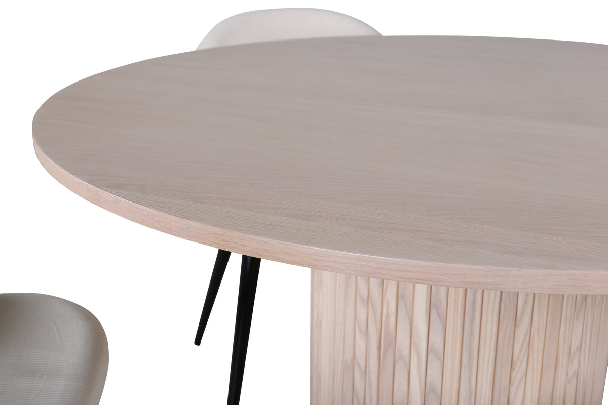 Venture Design Bianca & Velvet Runda Matbord ⌀110 Vitputsad + Matstolar 2-pack Grädde