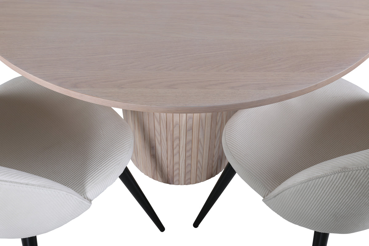 Venture Design Bianca & Velvet Runda Matbord ⌀110 Vitputsad + Matstolar 2-pack Grädde