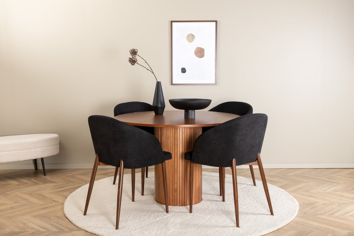 Venture Design Arch & Bianca Matstolar 2-pack Svart + Runda Matbord ⌀110 Valnöt