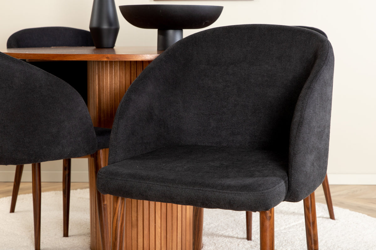 Venture Design Arch & Bianca Matstolar 2-pack Svart + Runda Matbord ⌀110 Valnöt