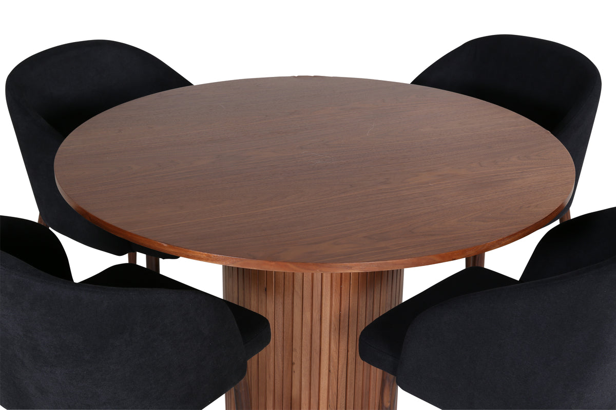 Venture Design Arch & Bianca Matstolar 2-pack Svart + Runda Matbord ⌀110 Valnöt
