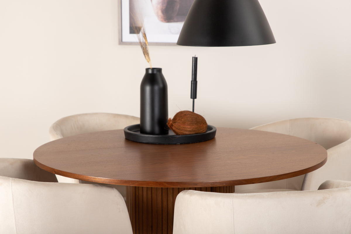 Venture Design Berit & Bianca Matstolar Beige + Matbord ⌀110