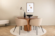 Venture Design Berit & Bianca Matstolar Beige + Runda Matbord ⌀110 Valnöt
