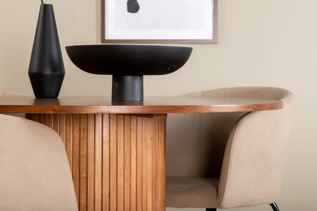 Venture Design Berit & Bianca Matstolar Beige + Runda Matbord ⌀110 Valnöt