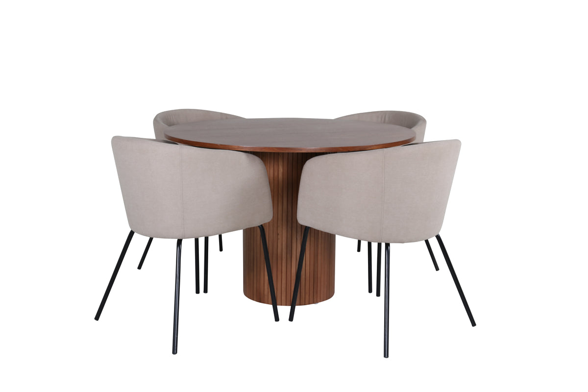 Venture Design Berit & Bianca Matstolar Beige + Runda Matbord ⌀110 Valnöt