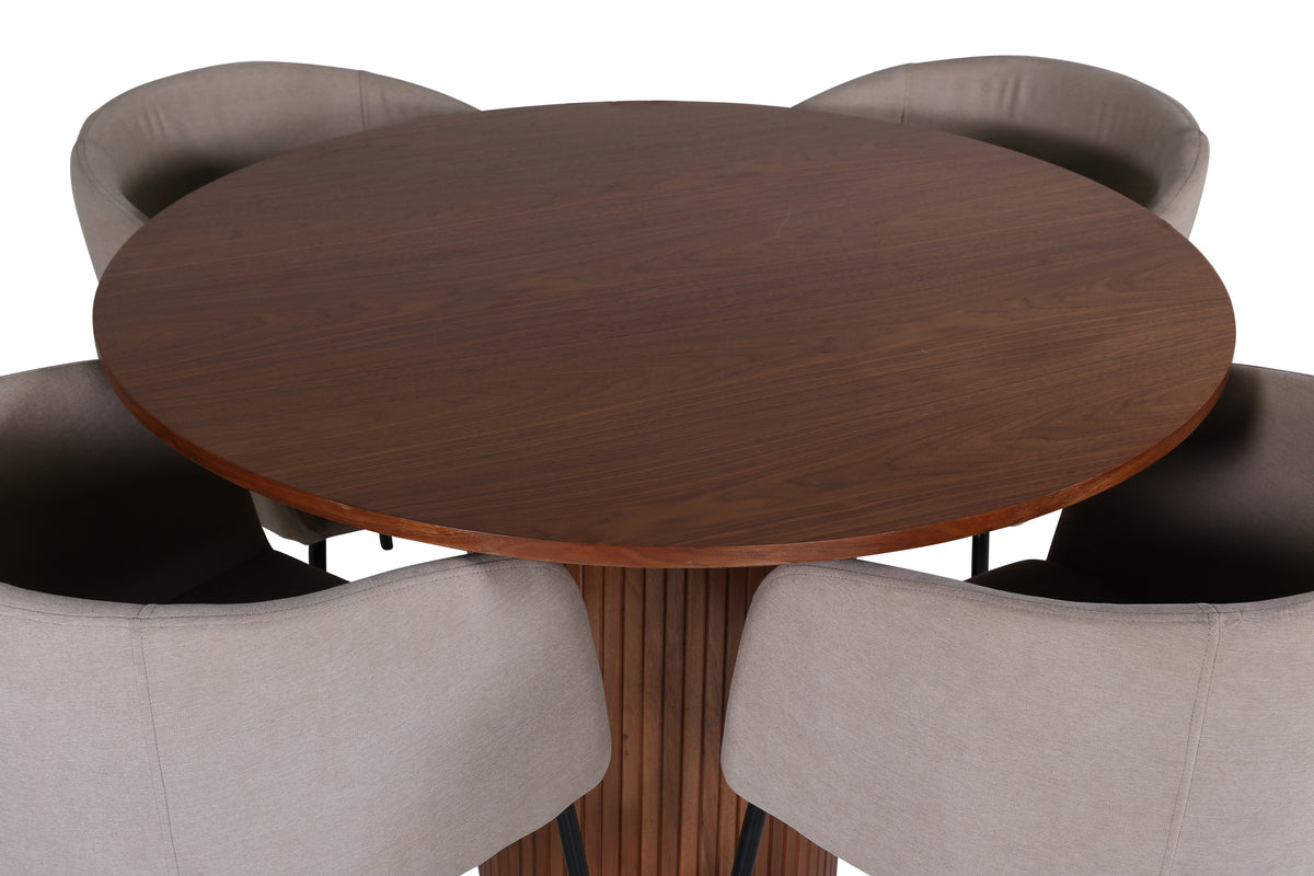 Venture Design Berit & Bianca Matstolar Beige + Runda Matbord ⌀110 Valnöt