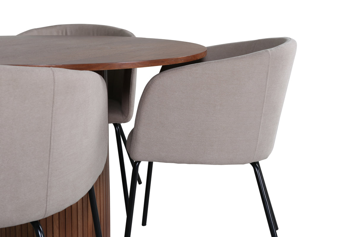 Venture Design Berit & Bianca Matstolar Beige + Runda Matbord ⌀110 Valnöt