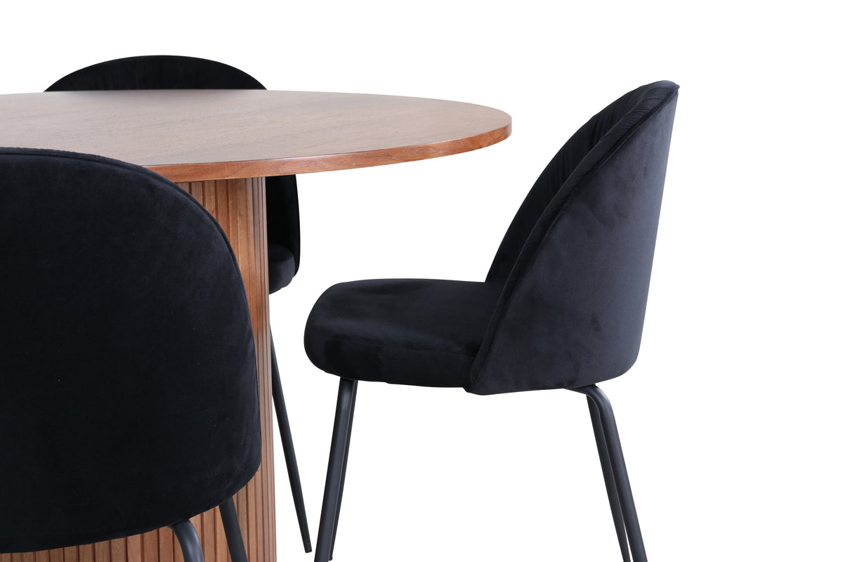 Venture Design Wrinkles & Bianca Matstolar 2-pack Svart + Runda Matbord ⌀110 Valnöt